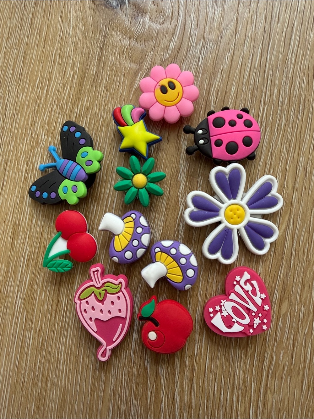 Crocs Shoe Jibbitz Lot Of 12 Flower Cherry Butterfly Mushroom Ladybug LOVE